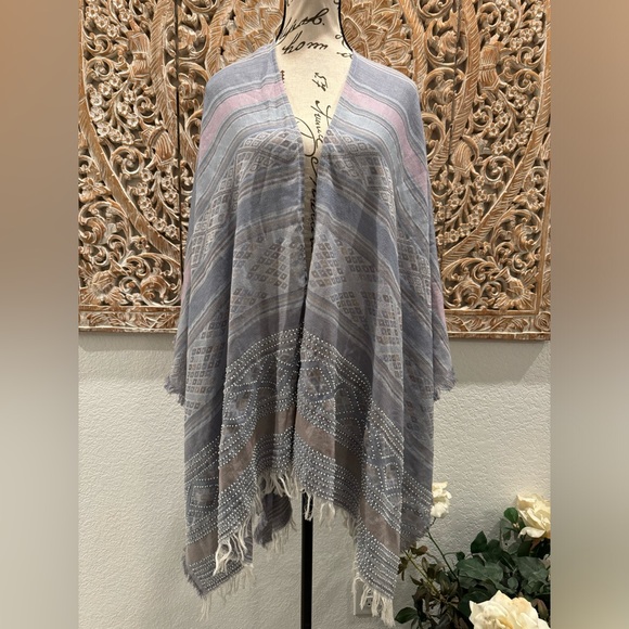 Moment by Moment Blue, Pink, Lightly Beaded, Dutch Design Poncho/Shawl- One Size - Picture 1 of 10